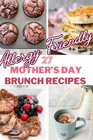 Four pictures of the recipes included. Top left are chocolate muffins in a tin, top right is a stack of Funfetti Pancakes, bottom left is a white plate with french toast and berries, and bottom right is a mug that says "best mom (ever)".
